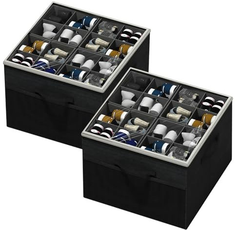 Aokeyee Shoe Organizer for Closet,2 Pack Foldable Shoe Storage Organizer Box Bin with Adjustable Dividers and Clear Cover, Fits up to 16-32 Pairs