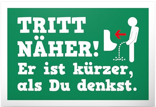 DankeDir! Tritt näher kürzer als Du denkst - Kunststoff Schild 30 x 20 cm - Kloschild Toilette WC Schild zum aufhängen lustig Klo Schild - Türschild Gäste WC witzig Herren Deko Gästetoilette Wand