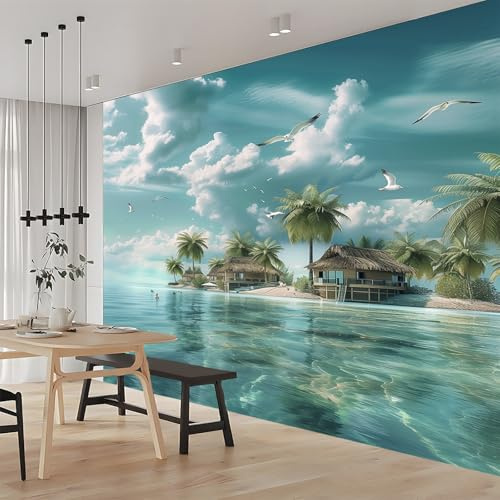 Générique Papier Peint Intissé Paysage Océan Bleu Vert 400x280 cm 3D Panoramique Papier Peint pour Salon Chambre Décoration Murale Pour Adolescents et Enfants Murale