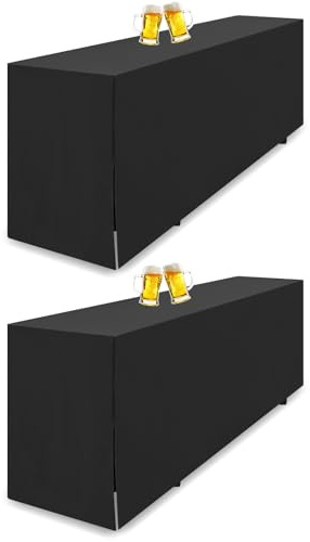 Teruntrue 2 Stück Biertischhusse Schwarze Biertischhusse für Bierzeltgarnitur, 220 x 70 cm, blickdichte Polyester-Biertischhusse, waschbare Tischhusse für Bankette im Freien (Schwarz)