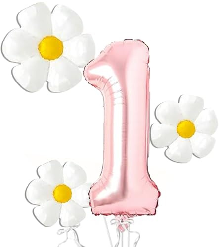 Marguerite Ballon Foil, 4pcs Deco Anniversaire Marguerite, Ballon Fleur Marguerite, Ballons 1 An Marguerite, Ballons Fleurs 1 An, pour les Anniversaires de Filles de 1An, les Baby Showers