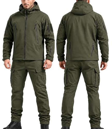 Taktischer Anzug Herren Set, Taktische Jacke Herren und Taktische Hose Herren, Softshell Outdoor Kleidung Militär Style, Wasserabweisend & Winddicht für Jagd, Wandern, Camping, Arbeit