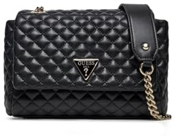 GUESS Damen Eco Rianee Convertible Crossbody Flap Umhängetasche, Schwarz