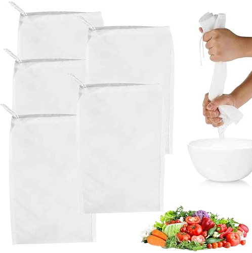 5 PCS Cheese Cloths for Straining, Straining Nut Milk Bag, Nylon White Strainer, Filter Nut Milk Bags Nylon White Filter, Suitable for Home Brewing Hops Grain Fruit Cider Wine