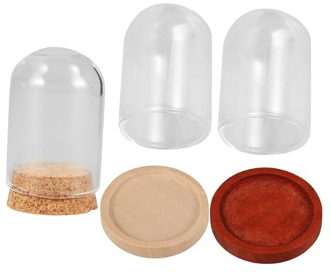 GOOHOCHY Mini Glass Dome Display Cloche 25x38mm Wood Base, Decorative Glass Cloche for Diy Microlandscape, Micro Figure Display, 3pcs Set for Home Decoration