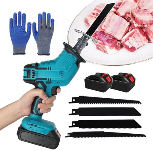 HmLotd Elektrisches Handsäge-Fleischschneider-Set, tragbare Knochenschneidemaschine, mit 4 Verzahnungen, batteriebetrieben, schnelle Wärmeableitung für Knochenfleisch/Zweige/Kunststoff