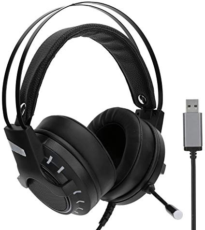 TIKATARER Cuffie da Gioco USB, Cuffie da Gioco Cuffie con Audio Surround Cablato Cuffie UDB con Microfono per PC Cuffie per Computer con Microfono con Luce LED per Laptop, Call Center