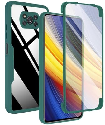 UPLAI Transparente Funda para Xiaomi Poco X3 Pro/Poco X3 NFC, 360° Grado Militar Antigolpes Carcasa Protector de Pantalla Incorporado, Ultradelgado PC + TPU Estuche Caso. Verde