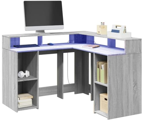 ShGaxin Schreibtisch Grau Sonoma 130x130x91 cm Holzwerkstoff, Gaming Tisch, Computertisch, Computer Desk, Office Table, Bürotisch, Arbeitstisch, Nähtisch, Pc Tisch - 3309452