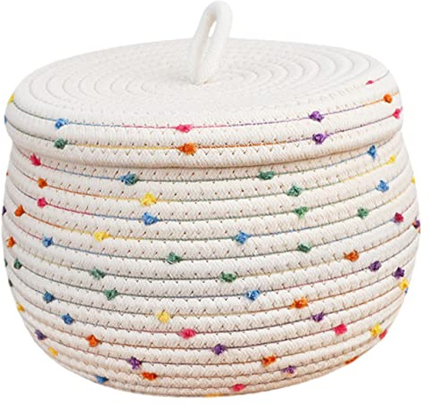 Ciieeo Cotton Rope Egg Storage Basket with Lid Snack Storage Holder for Desktop Bedroom Grey