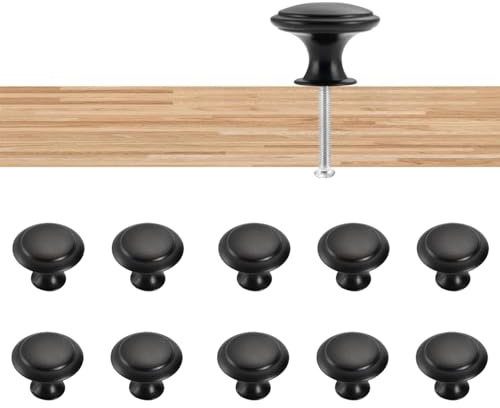 GGUFAY Möbelknöpfe, 30mm Schrankknöpfe Moderne Vintage mit Schrauben, 10 Stück Türknöpfe für Schublade, Schrank, Möbel, Küchenschränke, Kleiderschrank (Schwarz)