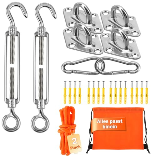 Angooni Set di fissaggio per tenda parasole M6, in acciaio inox 304, set completo da 43 pezzi, per tenda da sole quadrangolare/triangolare in giardino, con tenditori, supporti e accessori di montaggio
