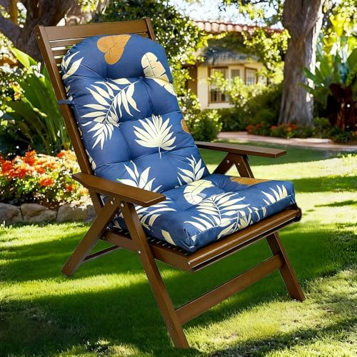 Garden Chair Cushion Waterproof for Outdoor Seat Furniture with High Back | 110x50 cm, Anti-slip Straps, PP Cotton Filling, Thickened Support, Patio Furniture, Dining Wicker Chair, Replacement Pad