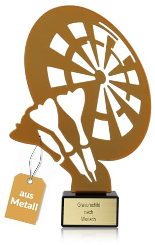 Goldener Dart-Pokal mit Gravur, 21 cm, Metall | Geschenk-Trophäe mit Steinsockel, personalisiertes Geschenk, Wanderpokal Dart