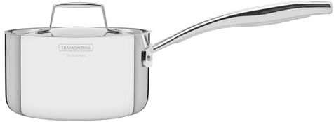 Tramontina Stielkasserolle Grano, 18 cm, Edelstahl 18/10, Rostfrei, mit Deckel, Induktionsgeeignet, Backofenfest bis 260 °C, Spülmaschinenfest, Stielkasserolle, Energieeffizentes Kochen, Tri-Ply