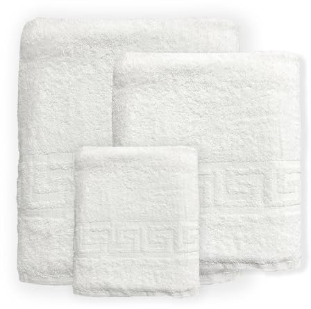 NARCISO - Set Asciugamani Bagno 3 Pezzi per Hotel, B&B e Casa in Cotone, Asciugamani Bianchi Classici (Viso, Doccia, Ospite) Bath Towels ad Alta Assorbenza