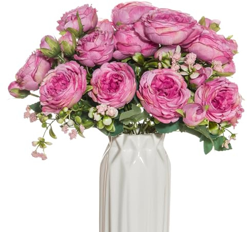 BSITSSS 2 Pezzi Fiori Finti con Steli Lunghi, Fiori Finti per Decorazioni Decorativo, Peonie Finte Rosso, Peonie Finte per Bouquet di Nozze, Casa, Giardino, Ufficio, Hotel