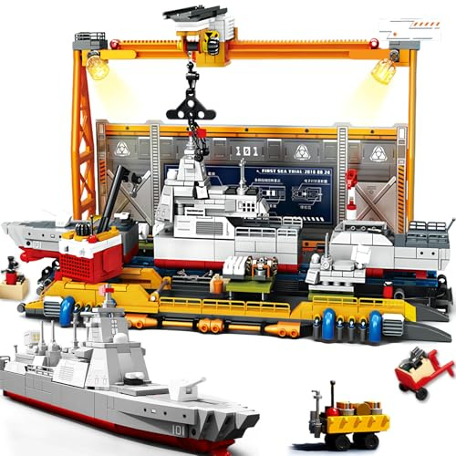 Schlachtschiff Kriegsschiffswerft Klemmbausteine,1186 Teile WWII Militär Battleship Modellbausatz City Schiff Hafen Mini Bausteine Boot Kreative Geschenk für Jugendliche Militärische Enthusiasten
