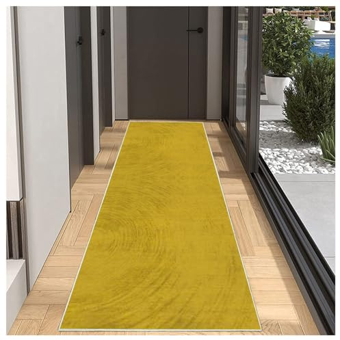 BORKOY Teppich Läufer Flur Küche rutschfest Waschbar Einfarbig Muster 40x150cm Gelb Küchenläufer Flurläufer Lang Korridor Teppichläufer Küchenteppich Für Wohnzimmer Schlafzimmer Esszimmer Anpassbar