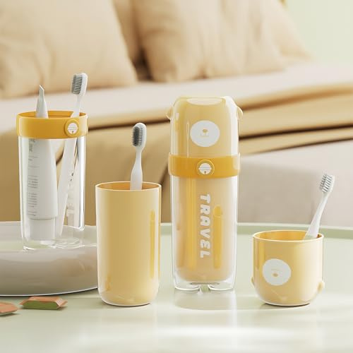 Toothbrush Travel Case, Removable and Portable 3 in 1 Alpaca Toothbrush Holder Cup, Use for Travel, Hiking,Camping, School, Bathroom, Cute and Playful Alpaca Styling for Family (Yellow)