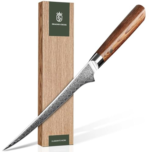 Dragon Creek Couteau à Désosser 19 cm, Acier Damas, Couteau Précis pour Poisson et Viande, Manche en Bois Ergonomique, Pour la Préparation de la Viande et du Poisson