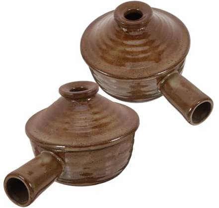CIYODO 2 Piezas Cazuela de Barro con Tapa y Asa Resistente Altas Temperaturas para Microondas Cuenco Versátil para Sopas Ensaladas y Guisos Saludables Casa