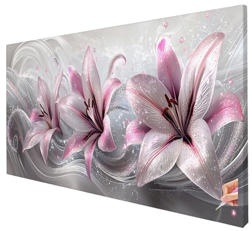Diamond Painting Erwachsene Groß XXL 100x40cm Diamant Painting Bilder Blumen Bastelset Erwachsene DIY Lilie Diamond Art Set Diamant Malerei Strasssteine Kreuzstich für Weihnachtsdeko Geschenke T-35
