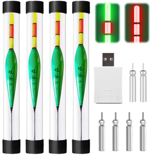 CHENBOOW Angelposen,4 Stück Led Posen Angeln,Schwimmer Angeln,Angeln Pose,Fishing Posen Set,Angel Zubehör,Posen Angeln Set,Posen Angeln mit Gravity Sensing,Angelzubehör,für Verschiedene Fischgrößen