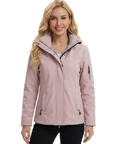 chiguomaoyi Chaquetas impermeables mujer Impermeable con capucha Chaqueta softshell Abrigo funcional informal (Rosa,L)