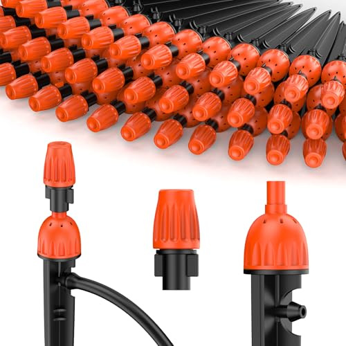 Pawfly 30 Pcs Drip Irrigation Emitters for 0.64 cm Tubing, 2-in-1 Irrigation Drippers with Misting Nozzles & 8-Stream Sprinklers, Drip Irrigation Parts with Stake & Adjustable 360 Degree Water Flow