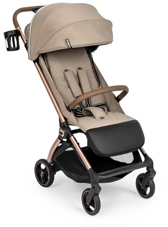 Kidnort Sjøoter Buggy, leichter Sitzbuggy ab Geburt bis 22 kg, Einhand-Faltmechanismus, Rückenlehne bis Liegeposition, UV50+ Verdeck, Federung, Regenverdeck, Moskitonetz Beige