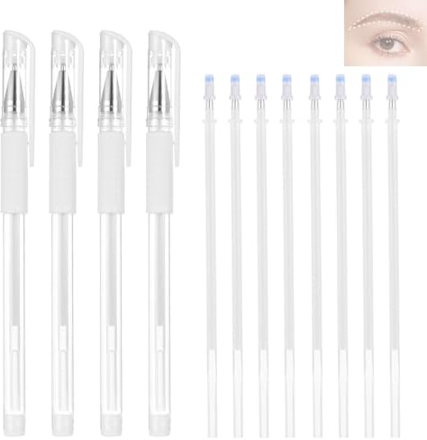4-Pack Fine Tip Tattoo Brow Pens - Waterproof & Smudge-Resistant For Precise Mapping & Symmetry, Complete Makeup Tool Set With 8 Slim Refillable Eyebrow Stencils For Defined Brows