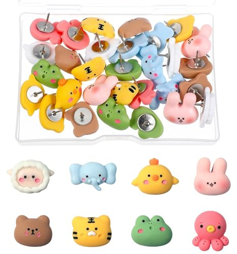 30 Stück Tierische Reißzwecken, 8 Stil Tier-Pinnadeln mit Aufbewahrungsbox, Bunte Pins für Pinnwände, Korktafeln, Wände, Whiteboards, Kreative Pinnwandnadeln Reißnägel für Büro & DIY
