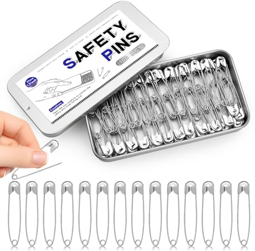 100 Sicherheitsnadeln 37 mm Sicherheitsnadeln Groß Sicherheitsnadel Set | Silber Sicherheitsnadel Mit Metalldose, Kleine Stecknadeln Für Kleidung, Nähen, Basteln, Quilten DIY