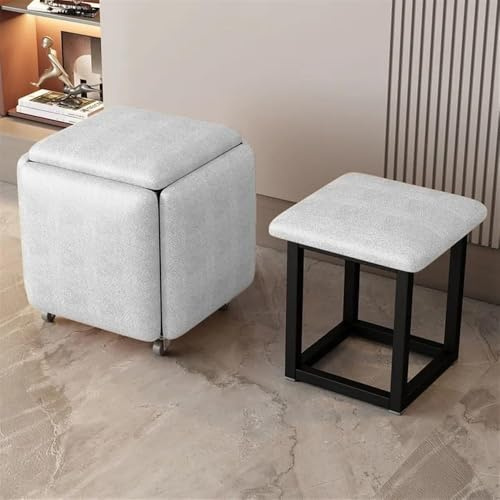 Sedia a cubo 5 in 1, impilabile, con ruote girevoli, poggiapiedi mobile, sgabelli impilabili, sedia a rotelle per soggiorno e camera da letto (grigio, 35 x 35 x 38 cm)