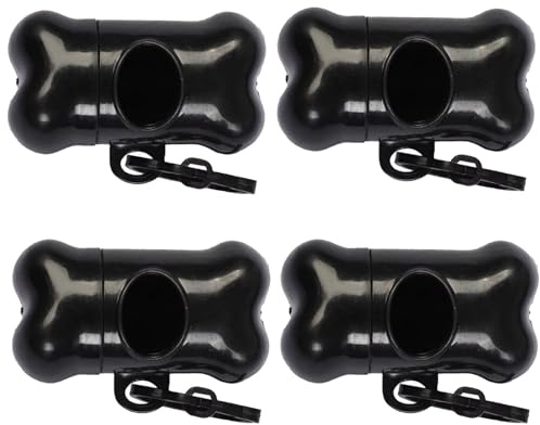 4pcs Dog Poop Bag Dispenser, Dog Poop Bag Holder with Clip Lead (Black) | Compact bone shaped dog poop bag dispenser, Dog poop bag holder for lead, Practical dog walking bag accessory for outdoor