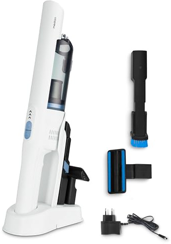 MEDION Handstaubsauger (Akku, kabellos, BLDC-Motor, Mini Staubsauger für Auto, HEPA-13 Filter, Filterung von Staub und Allergenen, Starke 20 kPA Saugleistung, Ladestation, MD12057) weiß