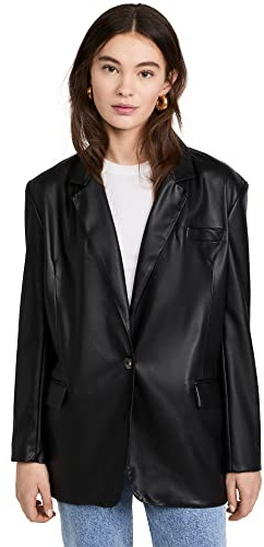 [BLANKNYC] Women's Faux Leather Blazer, Self Starter, Black, S