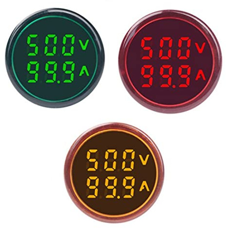 Szliyands 3pcs AC Current and Voltage Indicator with Two-Digit Display, 22mm Round Head LED Multi-Function Measuring Instrument Monitor Green red Yellow