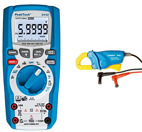 PeakTech P 3442 True RMS Digital Multimeter für Elektriker mit 60000 Counts & 4.0 Bluetooth - CAT III 1000V & Stromzangenadapter 200 A AC für Digitalmultimeter, 1 Stück, P 4200