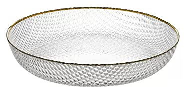 13 Inch Extra Large Glass Fruit Bowl, Simple Home Glass Charger Plates, Elegant Home Glass Color Fruit Bowl Salad Bowl, Modern Design Glass Plate Tabletop Lead Free Glass Fruit Plate (Transparent)