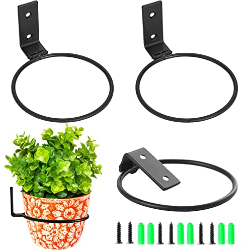 Ksvaye 3 Pezzi 6 Pollici Supporto da Parete per Vasi di Fiori Staffa Anello Vaso di Fiori Pieghevole Nero Anelli Portavasi da Parete in Ferro con Vite per Giardino/ Casa/ Balcone/ Esterno