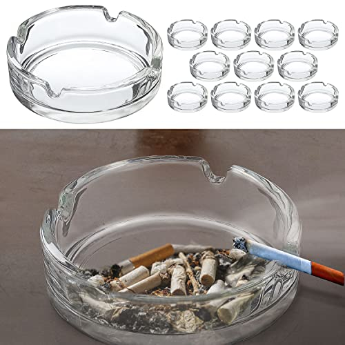 Glasaschenbecher transparent rund stapelbar 12er Set | Glas Ø10cm | Aschenbecher Ascher Gastronomie Outdoor (1 x 12er Set Glasaschenbecher)