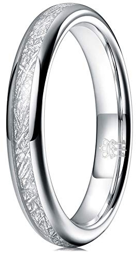 Three Keys Jewelry Womens 4mm Unique Tungsten Hunting Viking Meteorite Carbide Ring Inlay Wedding Band Gifts Bands Rings for Women Silver Size 7