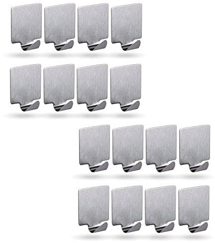 Bestlivings Selbstklebende Wandhaken (Quadrat - 16er Set) Silber aus Edelstahl für Schlafzimmer, Wand, Badezimmer Rostfrei Aufhänger Bilderhaken ohne Bohren