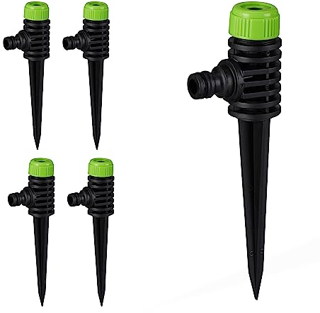 Relaxdays Spruzzatore Set da 5 Irrigatori per Prati, Giardino, Gitatta 6 m, con Spuntone per Il Fissaggio, Plastica, Nero Verde, 19.5 x 6.5 x 3.5 cm