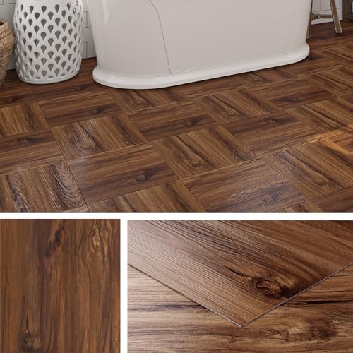 Livelynine Vinylboden Selbstklebend Fliesenoptik 30x30CM PVC Bodenbelag Selbstklebend Holzoptik Natur 32-Fliesen Klebefliesen Boden Küche Badezimmer Holz Braun Laminatboden Fliesenoptik Bad Flur