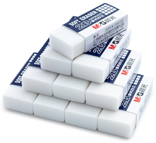 M&G 24 Pack Erasers Pencil Erasers, 2B White Rubber Eraser Rectangular Bulk for Kids School Students Office, Art Erasers for Drawing