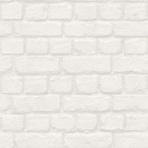 Rasch Tapete 201710 Papiertapete in Weiß mit Steinoptik - 10,05m x 0,53m (LxB)