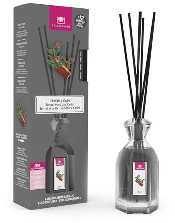 CRISTALINAS | Mikado luftfräschare | 100 % ren, lång livslängd 12 veckor | 90 ml | 0 % alkohol (sandelträ och cederträ, 90 ml)